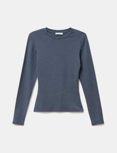 T-shirt cintr&eacute; col rond manches longues gris femme