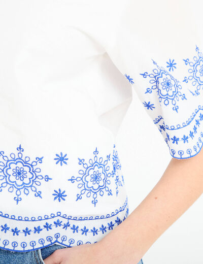 Chemise brod&eacute;e manches courtes ecru femme