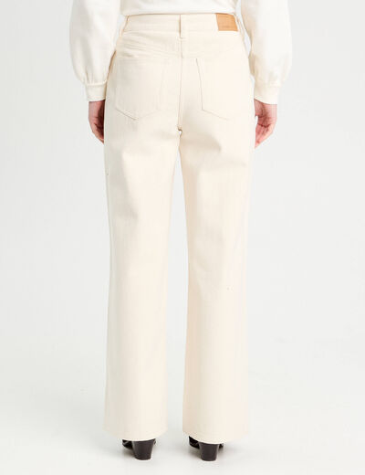 Pantalon large velours ecru femme