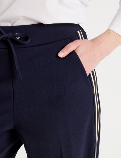 Pantalon large avec bandes bleu marine femme