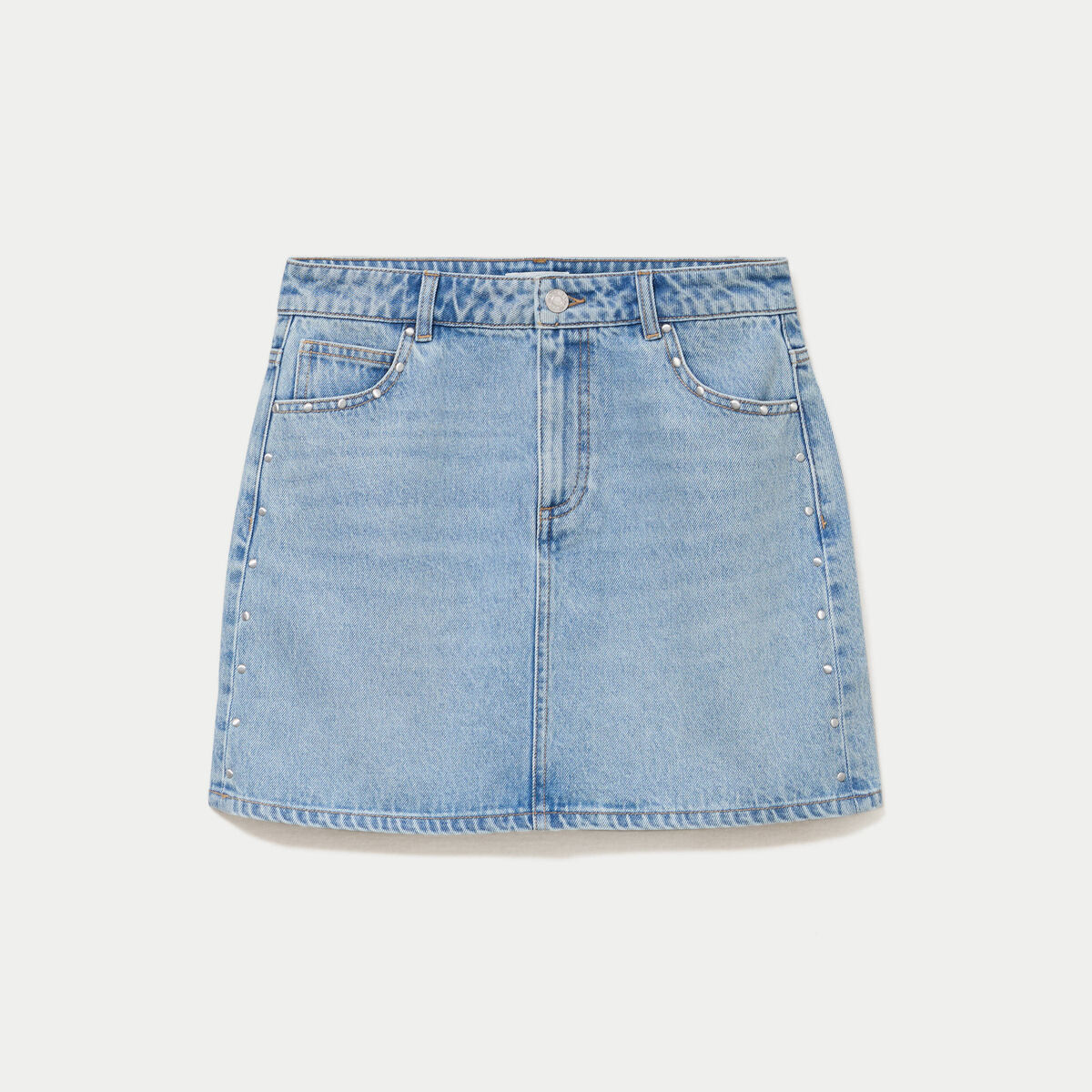 Jupe droite courte en jean clout&eacute;e denim double stone femme
