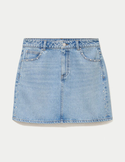 Jupe droite courte en jean clout&eacute;e denim double stone femme