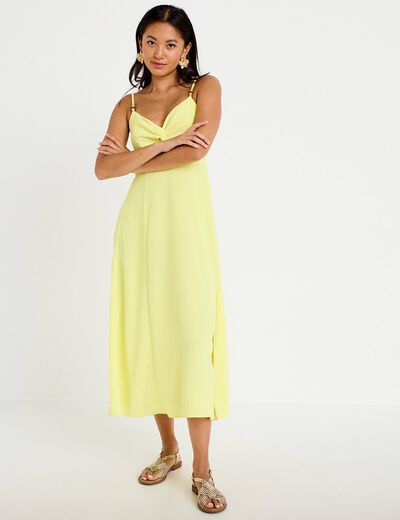 Robe longue &eacute;vas&eacute;e fendue jaune citron femme