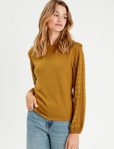Blouse manches ajourées vert olive femme