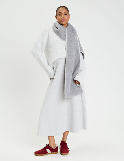 Jupe longue &eacute;vas&eacute;e en maille gris clair femme