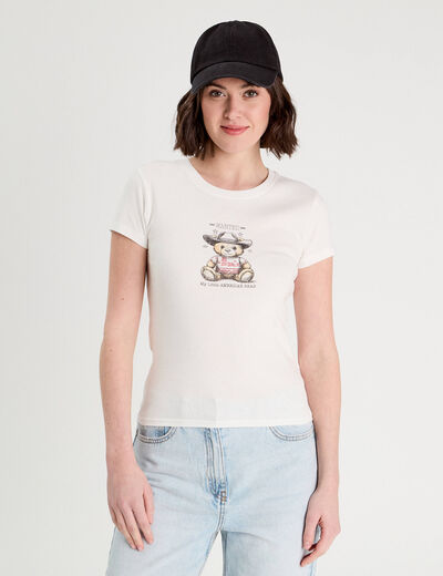 T-shirt manches courtes ecru femme
