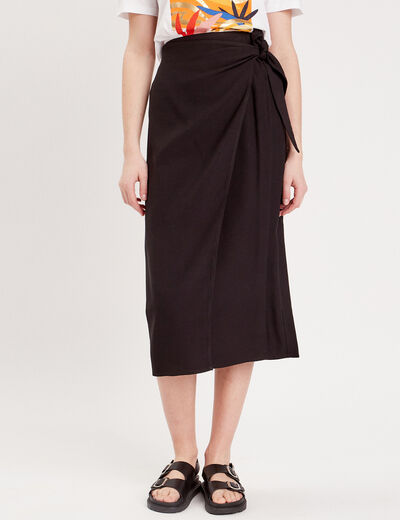 Jupe midi droite avec noeud noir femme
