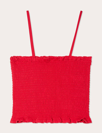 Débardeur bandeau smocké rouge femme