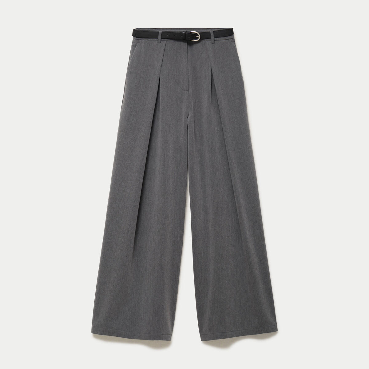 Pantalon large avec ceinture amovible gris clair femme