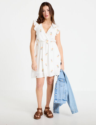 Robe courte &eacute;vas&eacute;e col coeur blanc femme