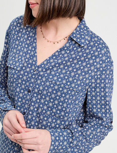 Chemise manches longues bleu foncé femme