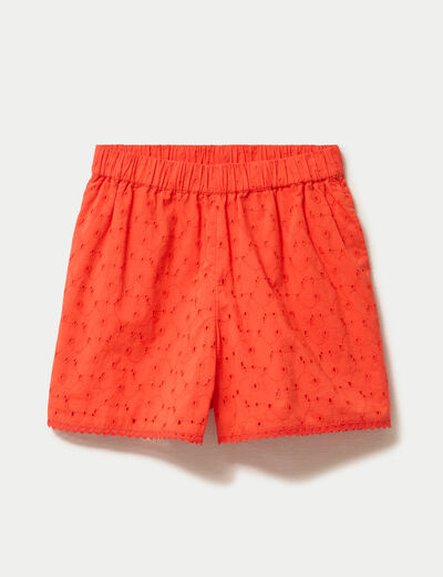 Short avec broderie orange fonc&eacute; femme