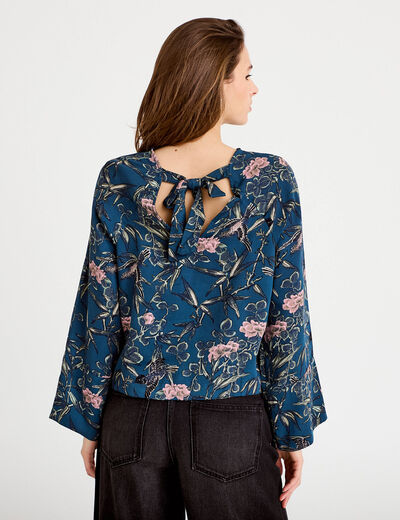 Blouse manches longues encolure bateau bleu p&eacute;trole femme