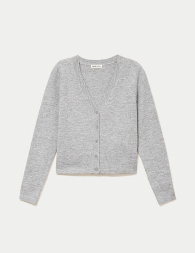 Gilet col v manches longues gris fonc&eacute; femme