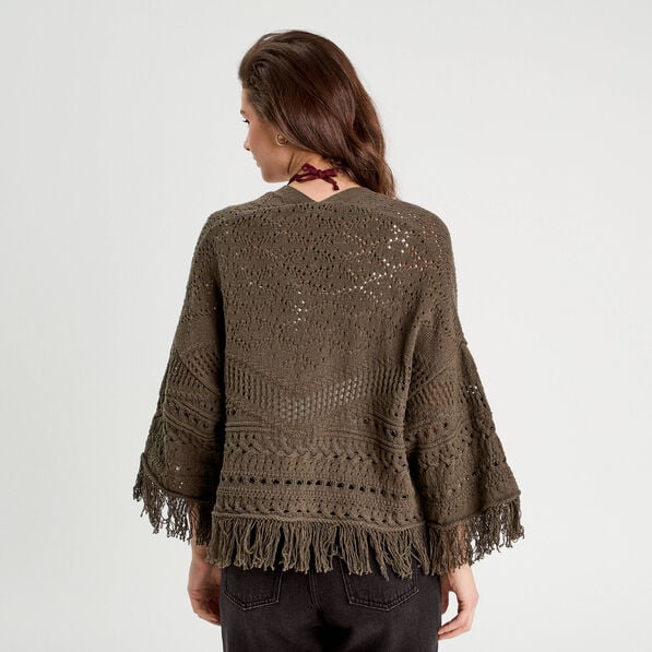gilet ajoure avec franges vert kaki femme Gilet ajouré avec franges vert kaki femme