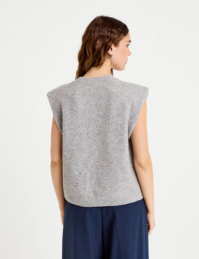 Pull sans manches col rond gris clair femme
