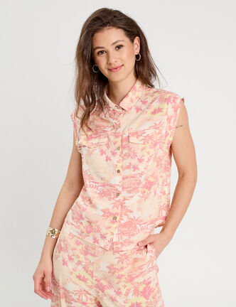 Chemise sans manches beige femme
