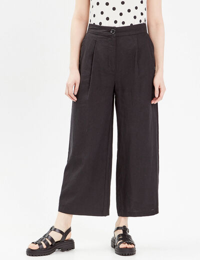 Pantalon large contenant du lin noir femme