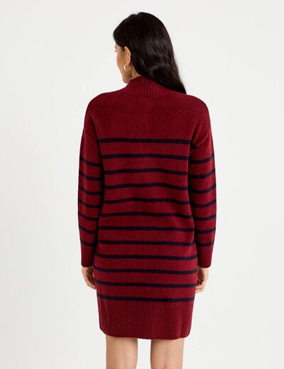 Robe pull droite manches longues 3/4 rouge fonc&eacute; femme