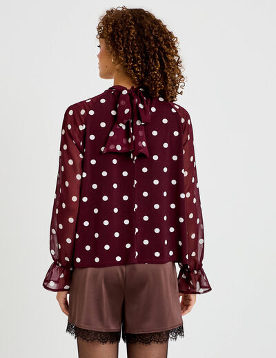 Blouse droite voile manches longues bordeaux femme