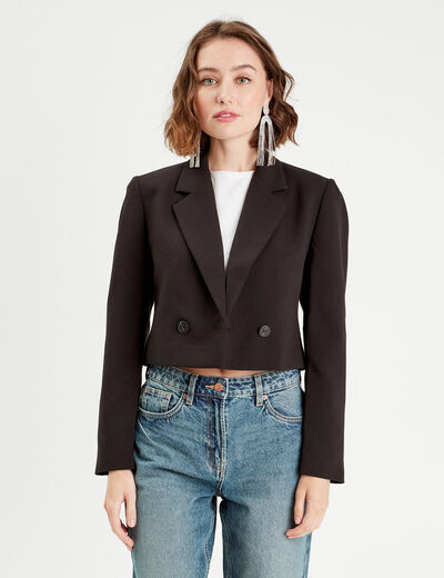 Veste blazer courte noir femme