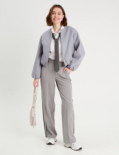Pantalon large avec bandes gris clair femme