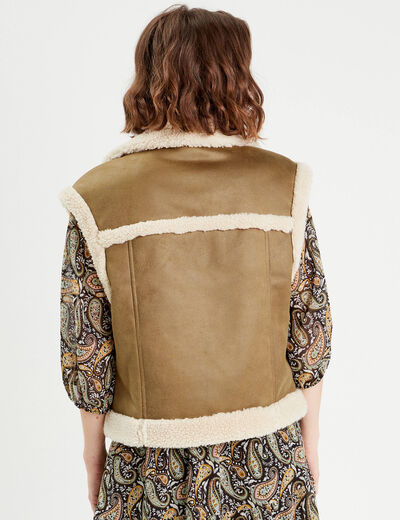 Blouson sans manches zippé taupe femme