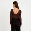 Body cintr&eacute; manches longues bateau marron fonc&eacute; femme