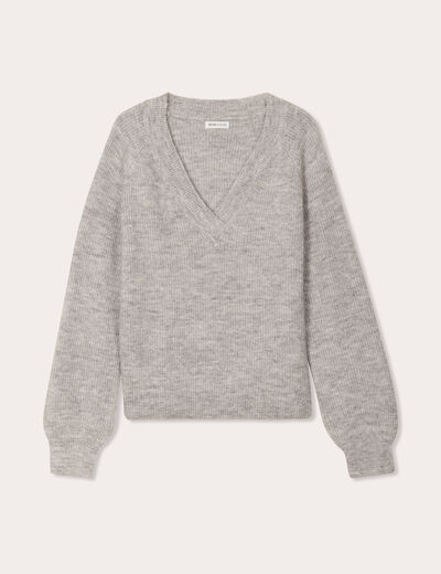Pull avec col en V gris foncé femme