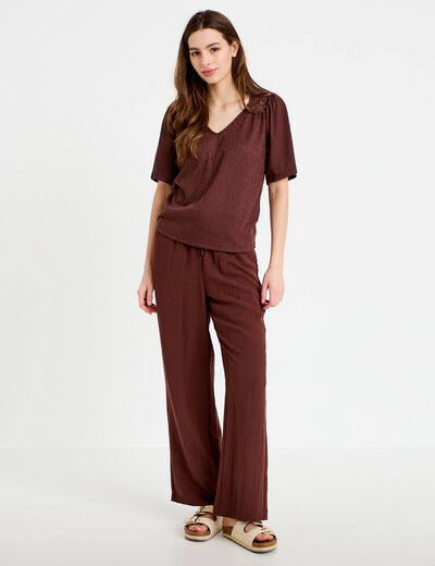 T-shirt manches courtes marron femme
