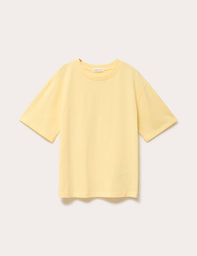 T-shirt col rond manches courtes jaune clair femme