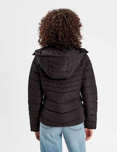 Doudoune ajustée à capuche noir femme