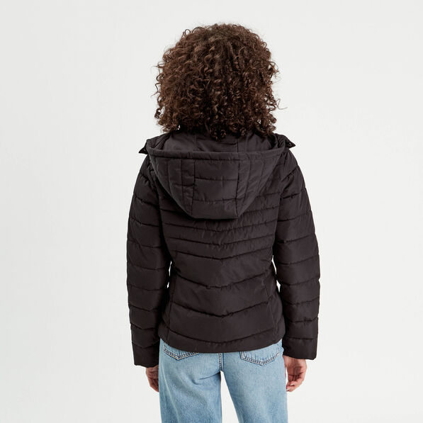 Doudoune ajustée à capuche noir femme