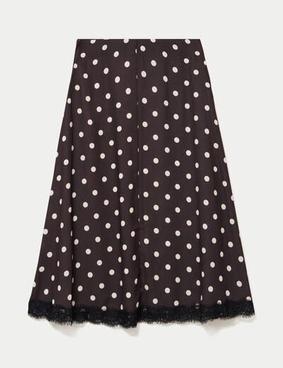 Jupe &eacute;vas&eacute;e 3/4 en dentelle marron femme