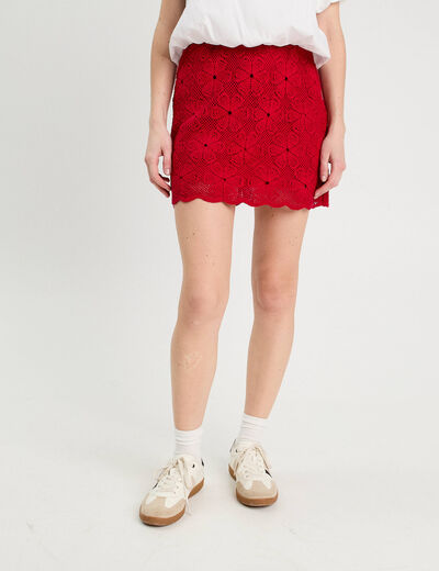Jupe évasée effet macramé rouge femme