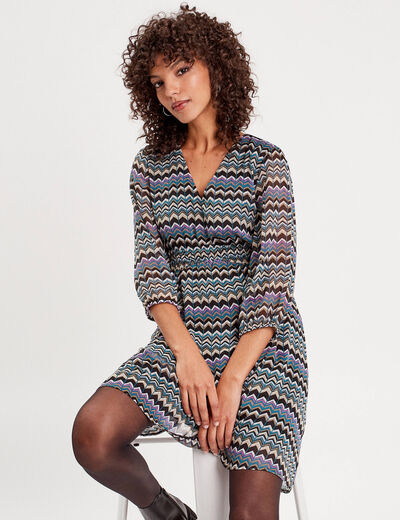 Robe évasée manches 3/4 noir femme