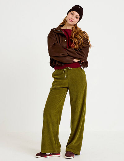 Pantalon bootcut taille standard velours vert kaki femme