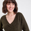 Pull avec col en V vert kaki femme