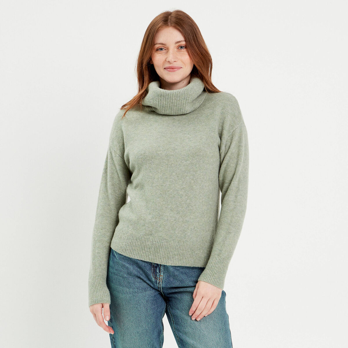 Pull avec col roulé vert pastel femme