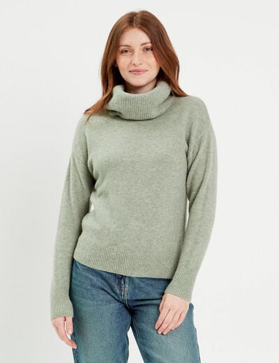 Pull avec col roulé vert pastel femme