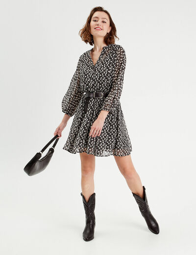 Robe évasée manches 3/4 noir femme