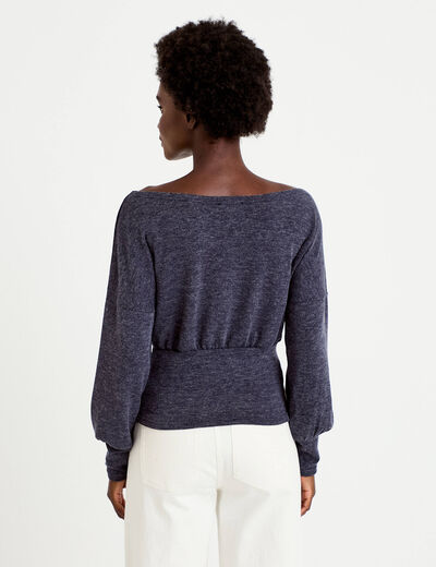 Pull col bateau manches longues bleu marine femme