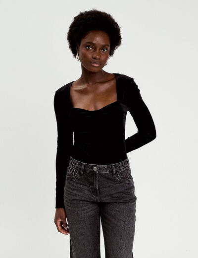 Top ajust&eacute; velours noir femme