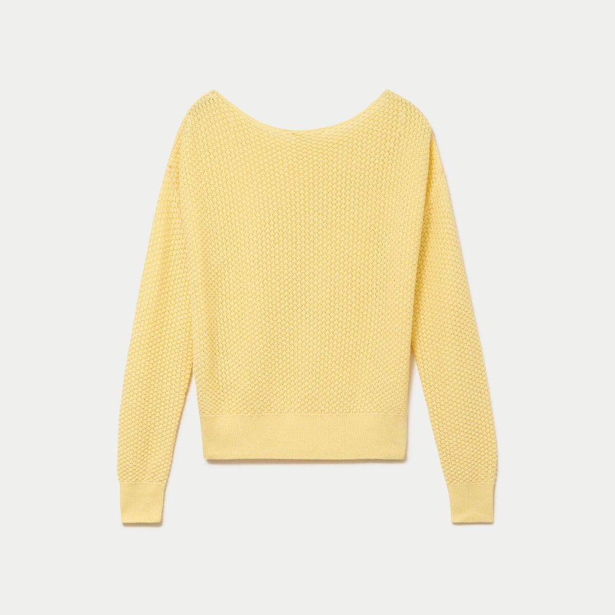 Pull ample ajour&eacute; manches longues jaune pastel femme