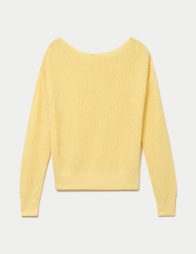 Pull ample ajour&eacute; manches longues jaune pastel femme