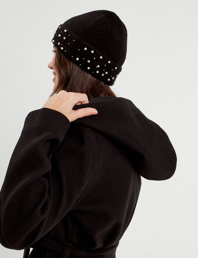 Manteau ceinturé à capuche noir femme