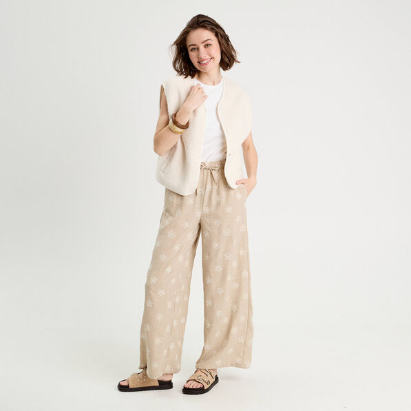 pantalon large brode taupe femme Pantalon large brodé taupe femme