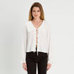 Blouse col claudine et noeuds ecru femme