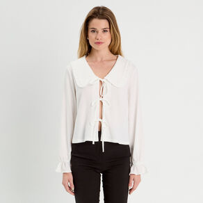 blouse col claudine et noeuds ecru femme Blouse col claudine et noeuds ecru femme