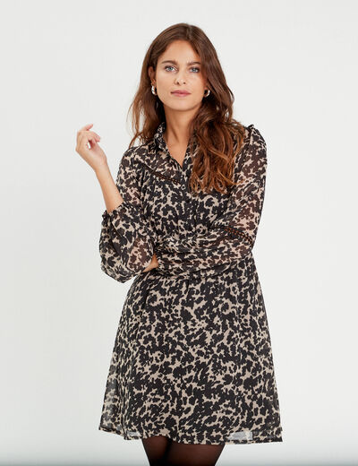 Robe évasée boutonnée beige femme